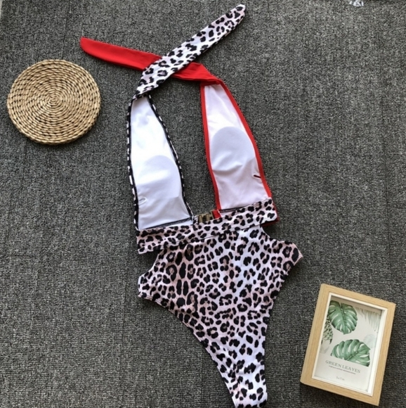 Red & Leopard Print Swimsuit - Picture 7 of 8